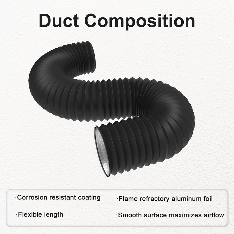 HYDROWE Dryer Vent Hose Flexible 4 Inch 8 Feet PVC Aluminum Foil Ducting Insulated Dryer Vent Hose for HVAC Ventilation with 2 Clamps (4in 8ft) - Image 5